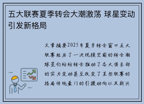 五大联赛夏季转会大潮激荡 球星变动引发新格局